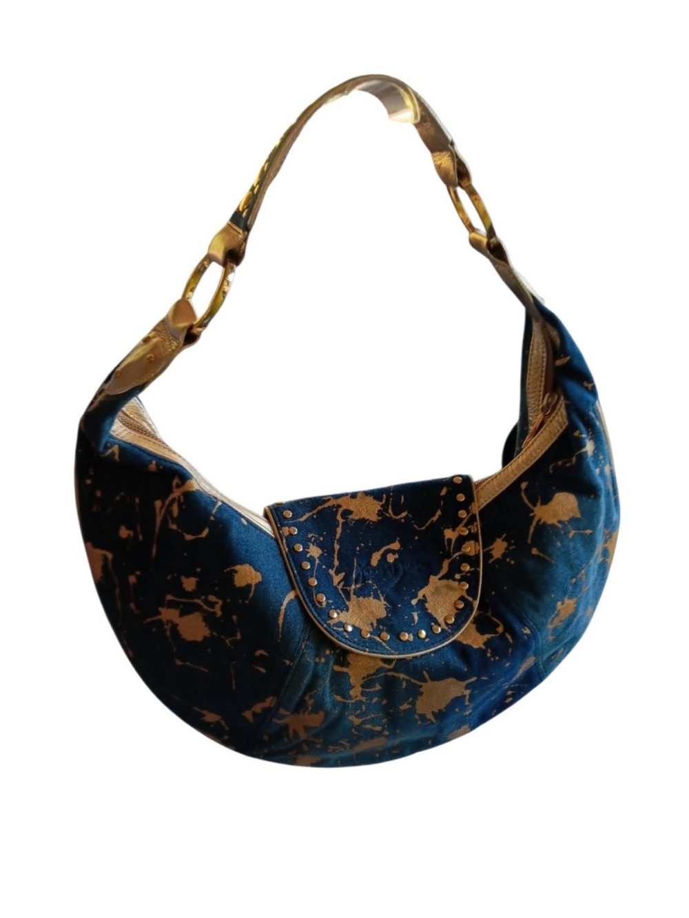 Great condition! Junior Drake Blue and Gold paint splatter hobo Shoulder Bag